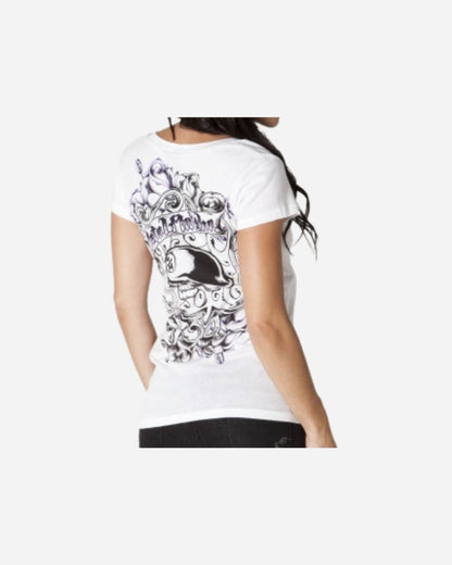 Maglietta da donna con scollo a V e scritta Metal Mulisha - Bianca