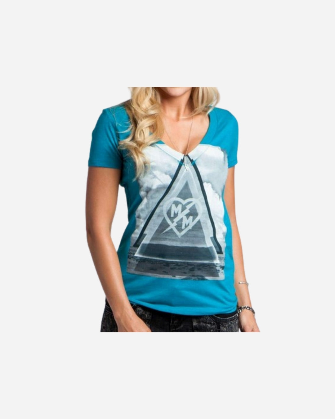 T-shirt Femme Metal Mulisha Desert Night col V - Turquoise