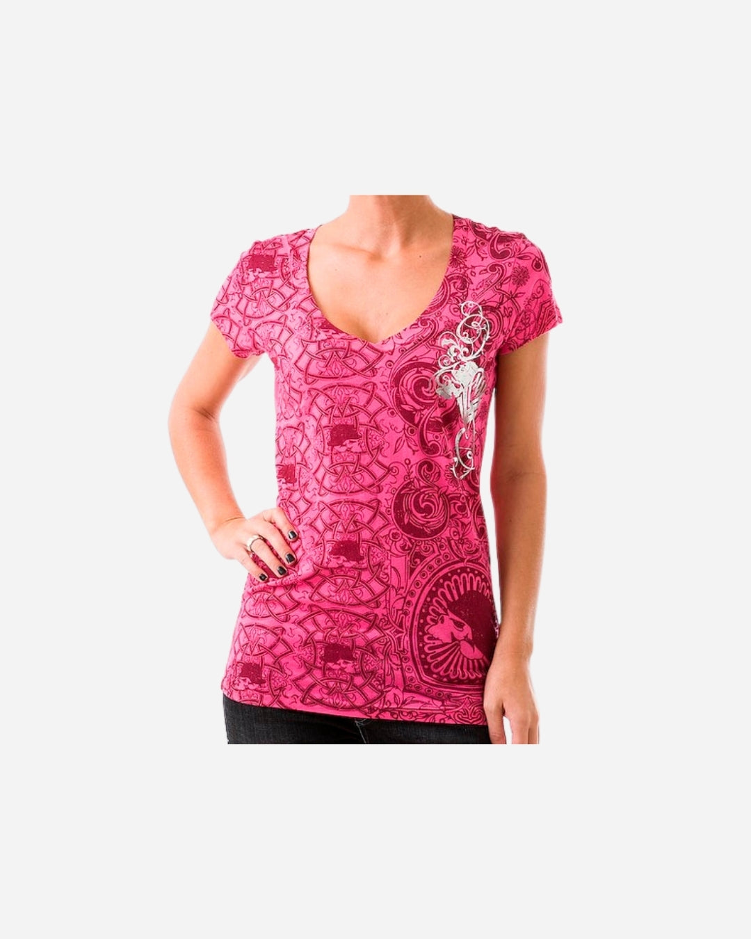 T-shirt Femme Metal Mulisha Patchworks - Rose