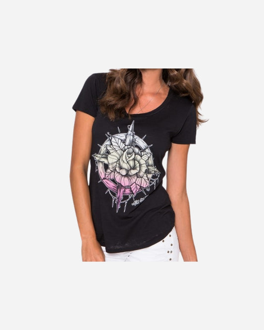T-shirt Femme Metal Mulisha Compass Rose col dégagé - Noir