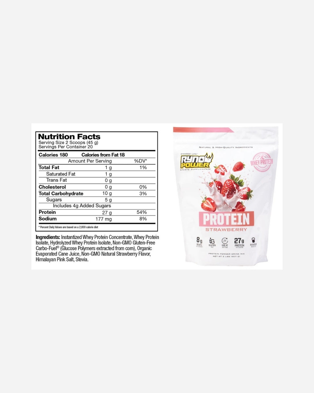 Poudre de Protéine Whey Premium Ryno Power - Fraise