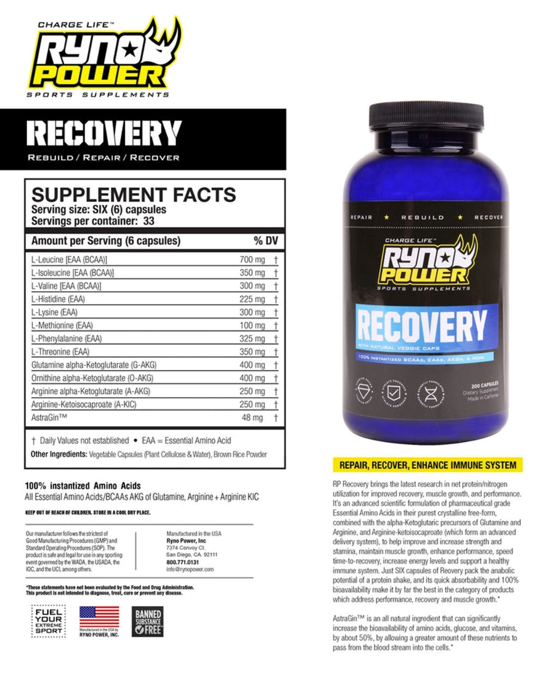 Complément Post-Workout Ryno Power Recovery