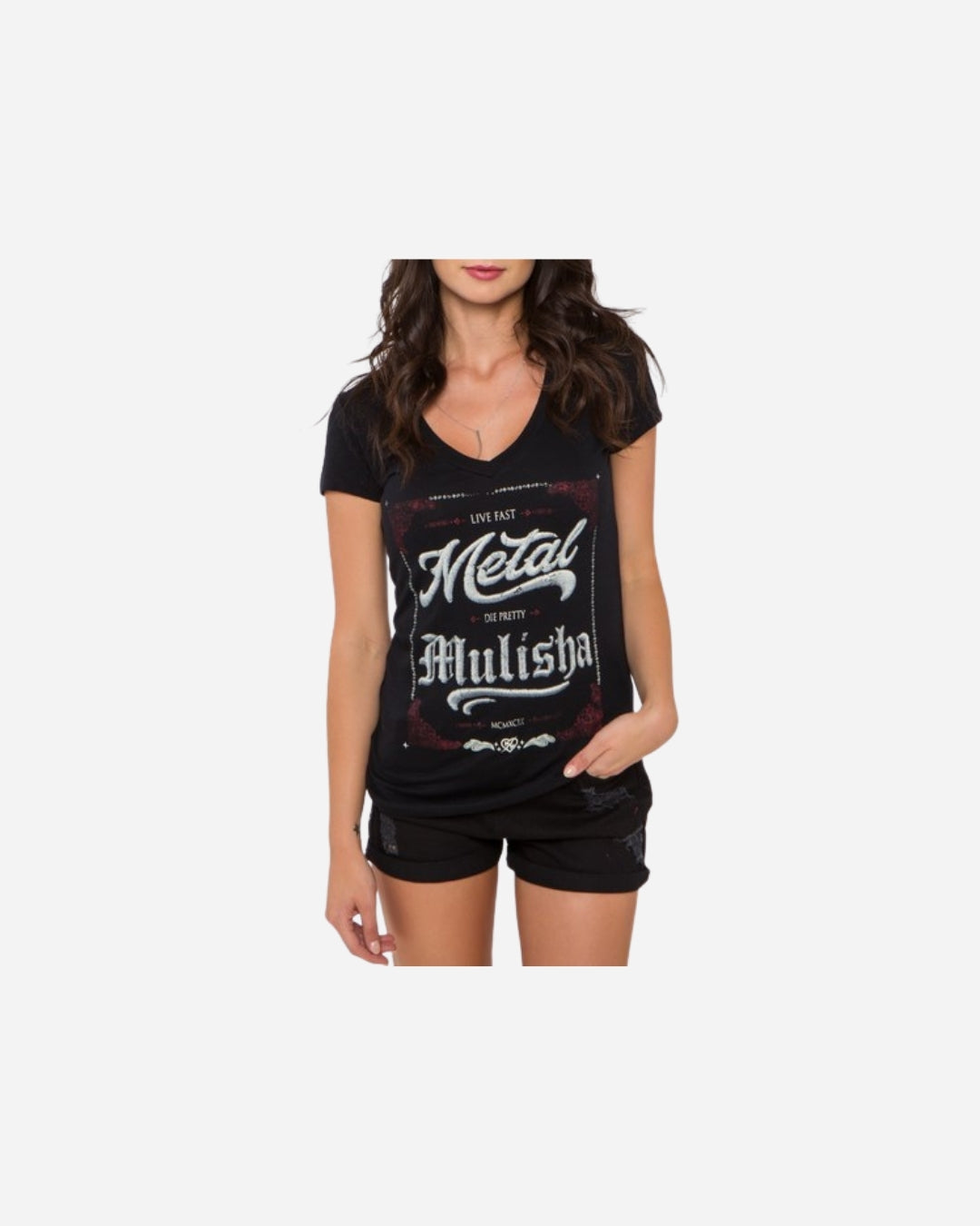 T-shirt Femme Metal Mulisha 4 Life col V - Noir